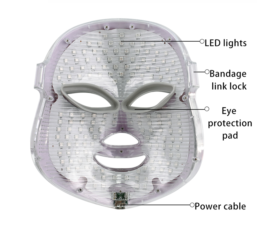 Inside of the LED mask showing the LED array, adjustable strap and eye pads